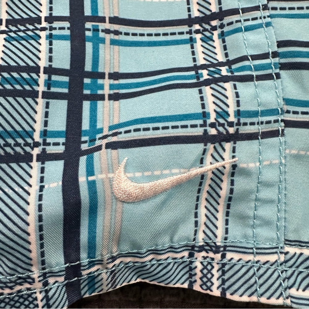 Nike Board Shorts Mens Size 34 Blue Plaid Drawstring Swim Surf Trunks - Picture 8 of 8
